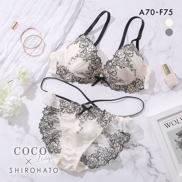 ココランジェ ピオニーフルール ブラジャー ショーツ セット SHIROHATO別注 谷間 バックレース ストリング COCO Linge | COCO Linge | 01