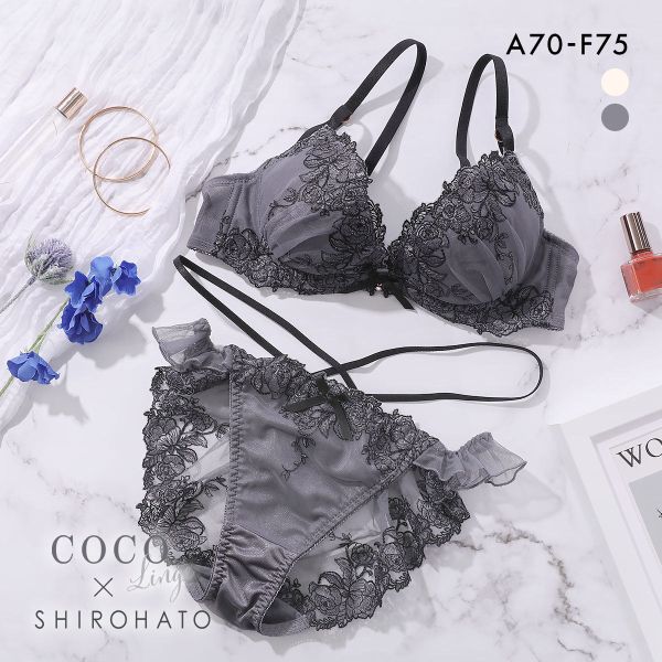 ココランジェ ピオニーフルール ブラジャー ショーツ セット SHIROHATO別注 谷間 バックレース ストリング COCO Linge | COCO Linge | 02