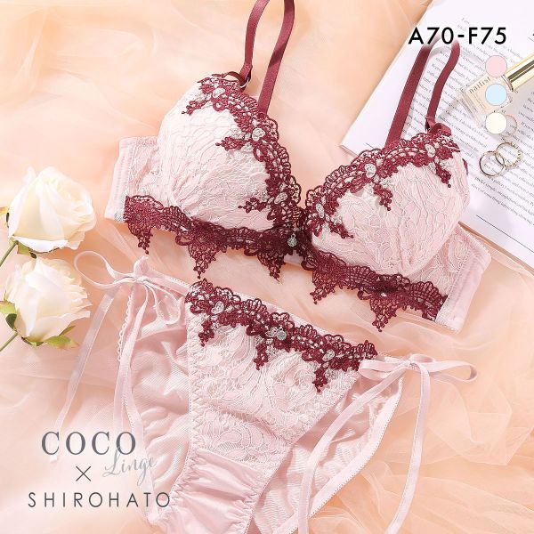 ココランジェ エレガントジュエル ブラジャー ショーツ セット SHIROHATO別注 谷間 サイドリボン バックレース COCO Linge | COCO Linge | 01