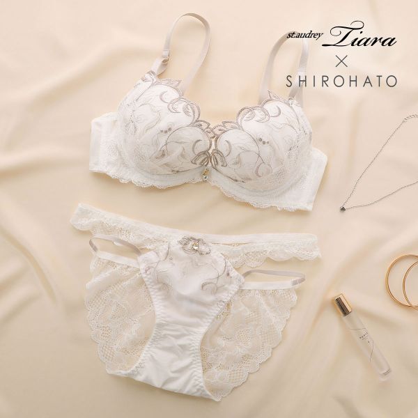 セントオードリー St.Audrey tiara トゥインクルリーフ SHIROHATO別注 ブラジャー ショーツ セット ストリング バックレース｜shirohato｜02