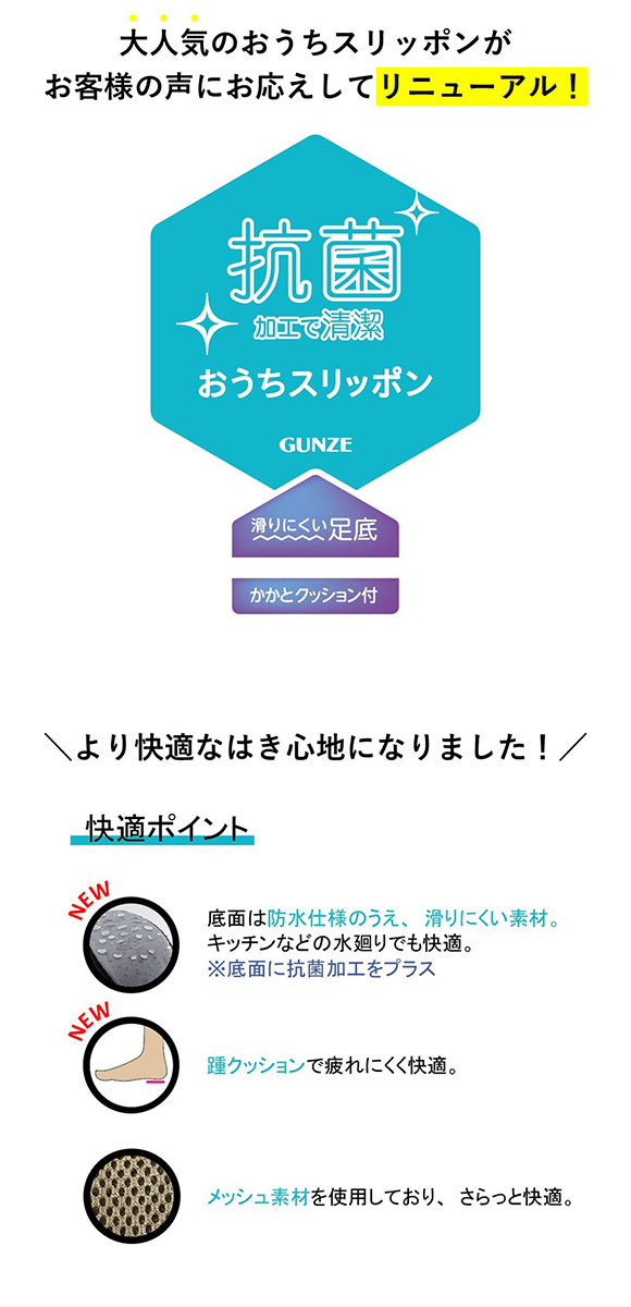 グンゼ GUNZE ウチコレ 定番 おうちスリッポン ルームシューズ