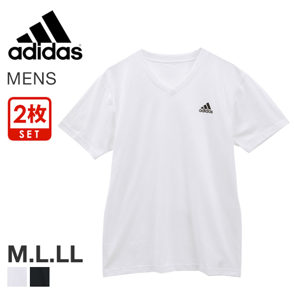 アディダス adidas 2P 半袖 Tシャツ 2枚組 メンズ スポーツ Vネック ワイドシルエット 吸汗速乾