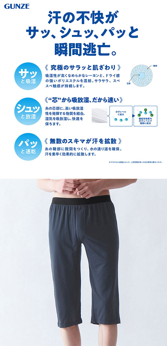 グンゼ GUNZE アセドロン ニーレングス インナー 前あき ひざ下丈 ボトムス メンズ 父の日
