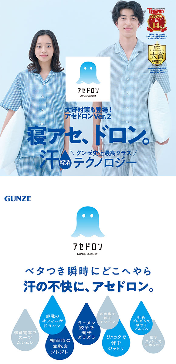グンゼ アセドロン ルームウェア 半袖・5分丈パンツセット レディース パジャマ GUNZE