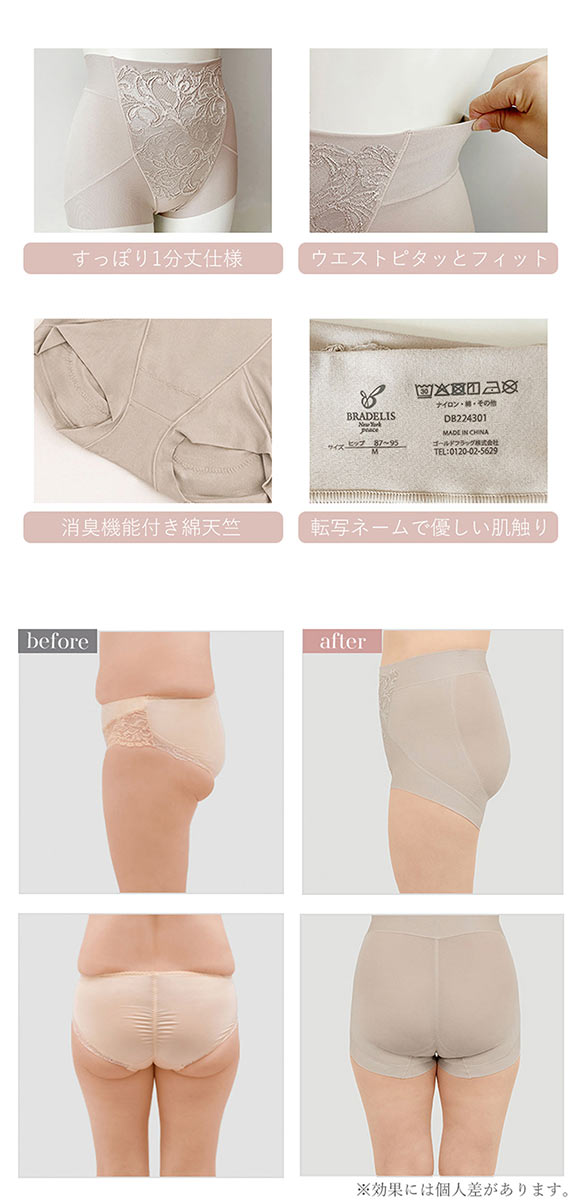 ブラデリス ハートのお尻に格上げショーツ24 レーシーショーツ S-5L 超らくちん おしりすっぽり 消臭 美尻 補正 BRADELIS NY PEACE