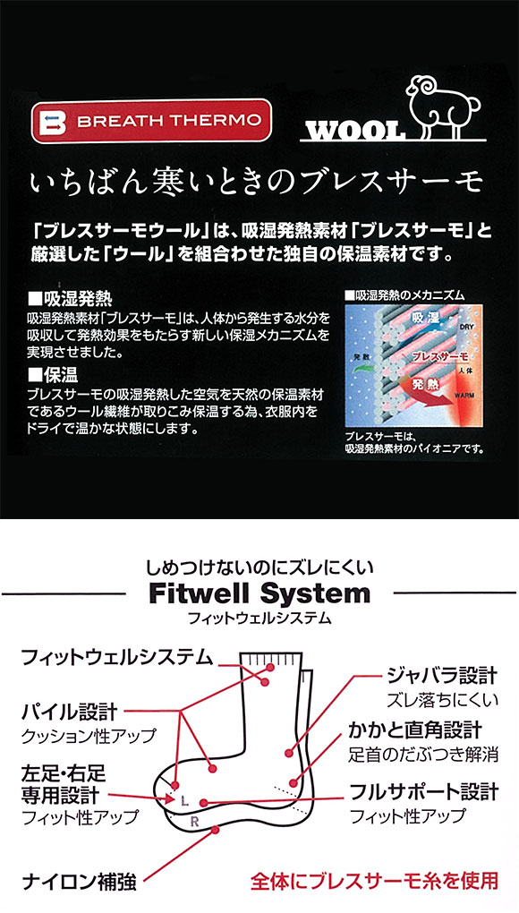 ミズノ MIZUNO ブレスサーモ BREATH THERMO ウール極厚ソックス 吸湿