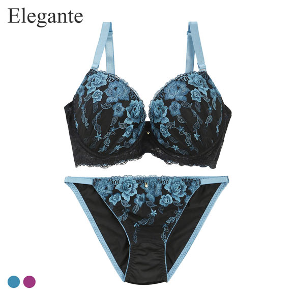 エレガント 脇肉を谷間に変える脇高ブラ フラワー刺繍レース ブラセット CDEF80-95 グラマー ブラジャー ショーツ セット Elegante