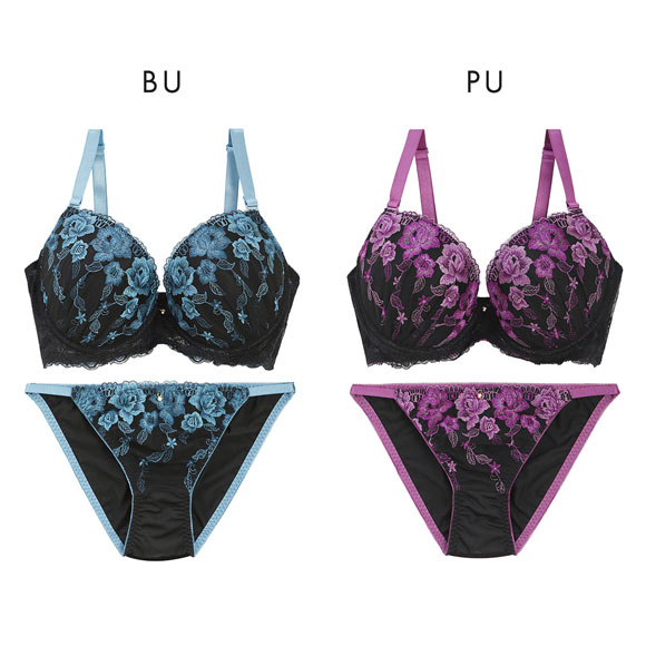 エレガント 脇肉を谷間に変える脇高ブラ フラワー刺繍レース ブラセット CDEF80-95 グラマー ブラジャー ショーツ セット Elegante