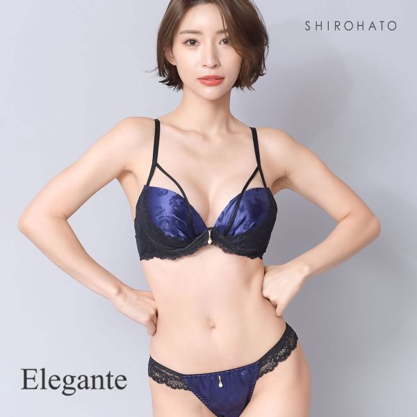 エレガント Elegante 盛胸 サテンジャガードレース ブラジャー ショーツ セット GHI65...