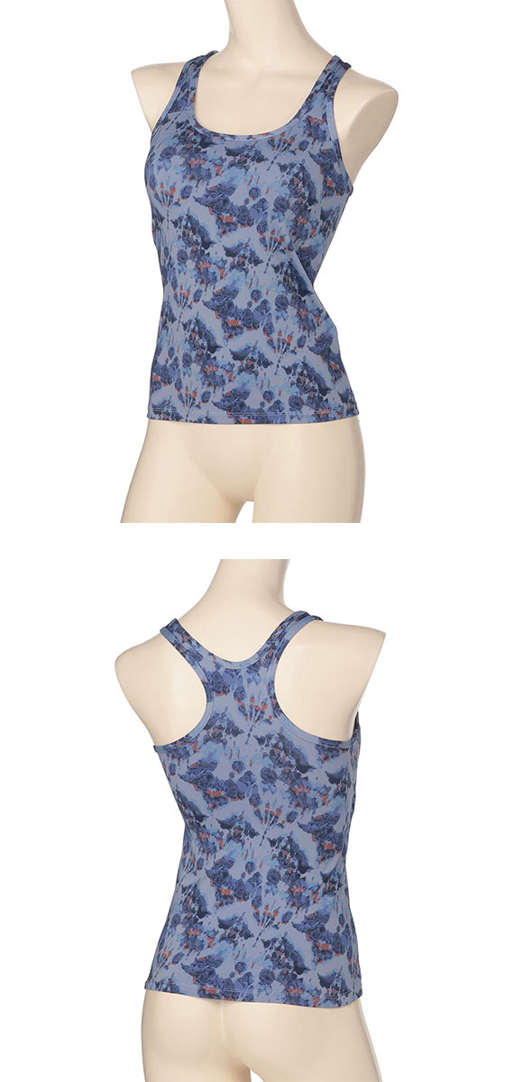 アツギ ATSUGI クリアビューティアクティブ カップ付きインナー タンクトップ ボタニカルニュアンス柄 吸汗速乾 レディース スポーツウェア