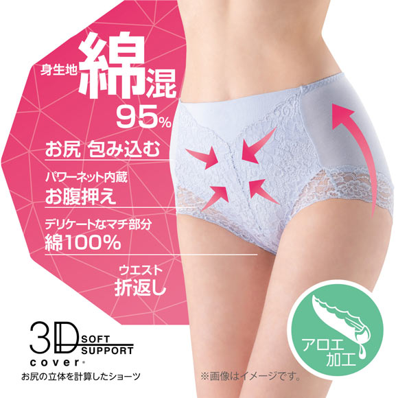 アツギ ショーツ 3Dカバー 綿95％ 深ばき お腹おさえ お尻すっぽり 包みこむ ATSUGI
