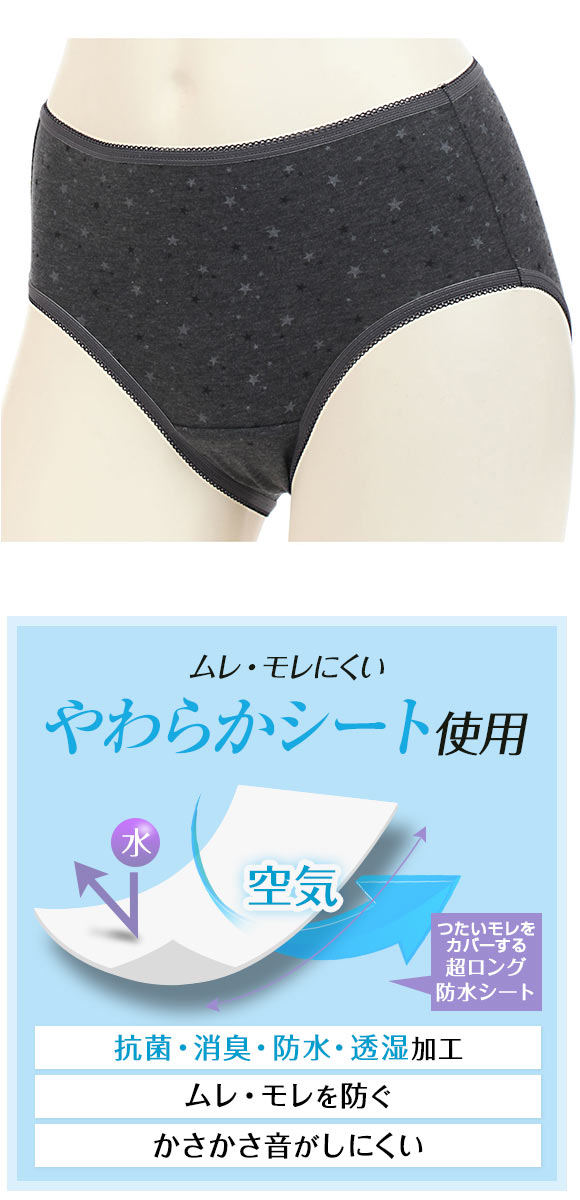 アツギ ATSUGI サニタリーショーツ 特に多い日 綿混 星柄 超ロング防水シート LL 3L 1 WEEK SANITARY SHORTS 単品 大きいサイズ