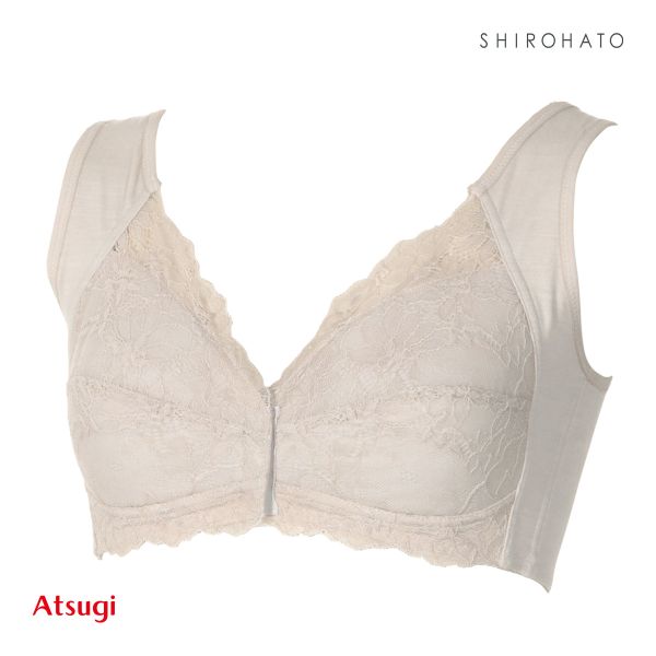 アツギ ATSUGI ラシェール ノンワイヤーブラ フロントホック ブラジャー 綿混 大きいサイズ ...