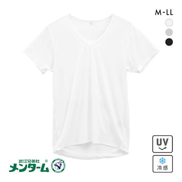 メンターム 接触冷感 −4.5℃ 半袖 Vネック Tシャツ キシリトール加工 UPF50 エステルベア天 メンズ インナー