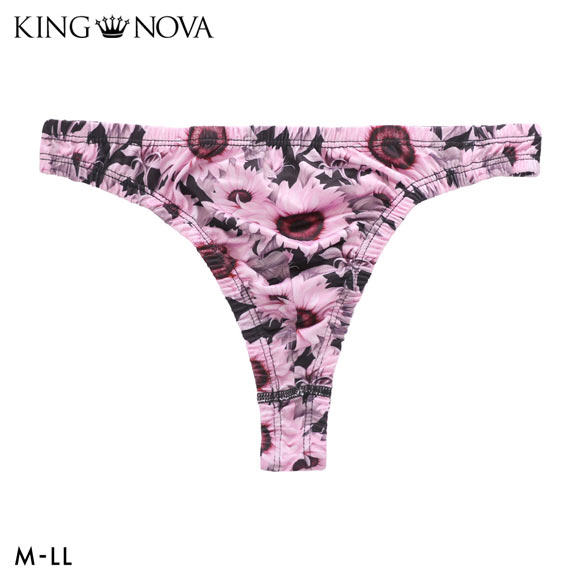 キングノバ ひまわり柄 Tバック ビキニ パンツ メンズ 前とじ M L LL ストレッチ プリント 大きいサイズ KING NOVA