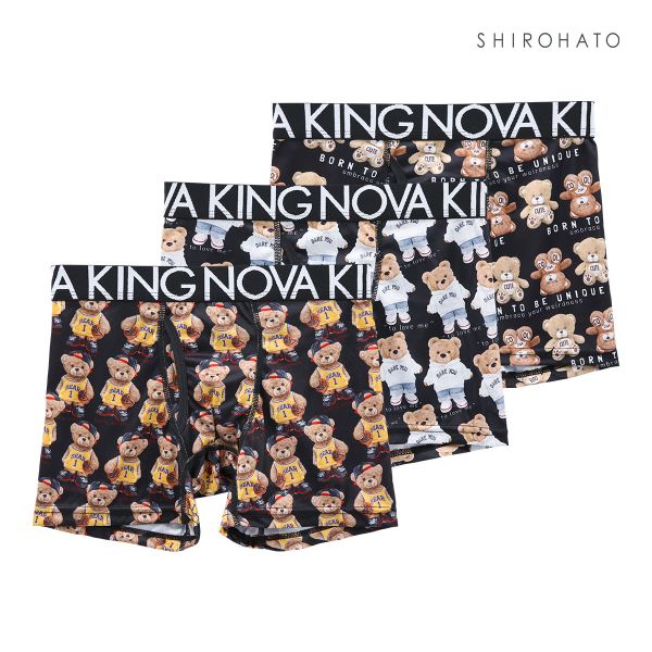 キングノバ KING NOVA ボクサーパンツ メンズ 前あき くま柄 三枚組 3P 3点セット｜shirohato｜02