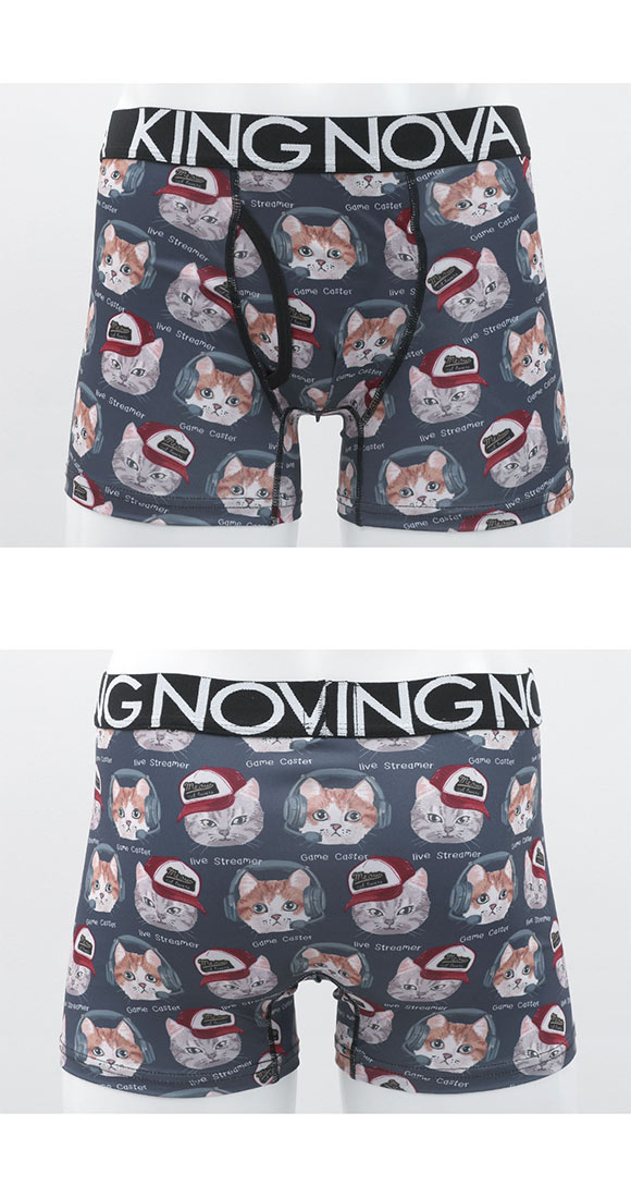 キングノバ ねこセット ボクサーパンツ 3枚組 メンズ 前あき 3点セット 3P ストレッチ プリント 大きいサイズ KING NOVA お得