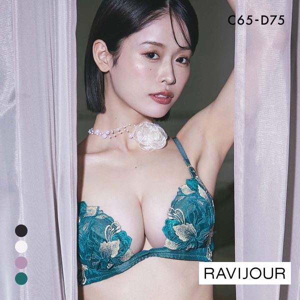 新品Ravijourラヴィジュールミント花柄ブラジャーTバックセット65C Ravijour - ☆Ravijour☆金ラメ糸花柄刺繍ブラショーツ☆パンツ