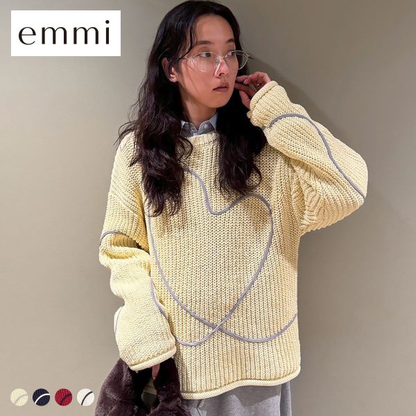 emmi エミ HEART ONLINE限定カラーあり ハートエンブロイダリーニット