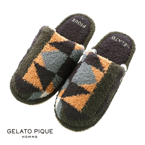 ジェラートピケ オム GELATO PIQUE メンズ HOMME ベビモコブロック柄ルームシューズ...