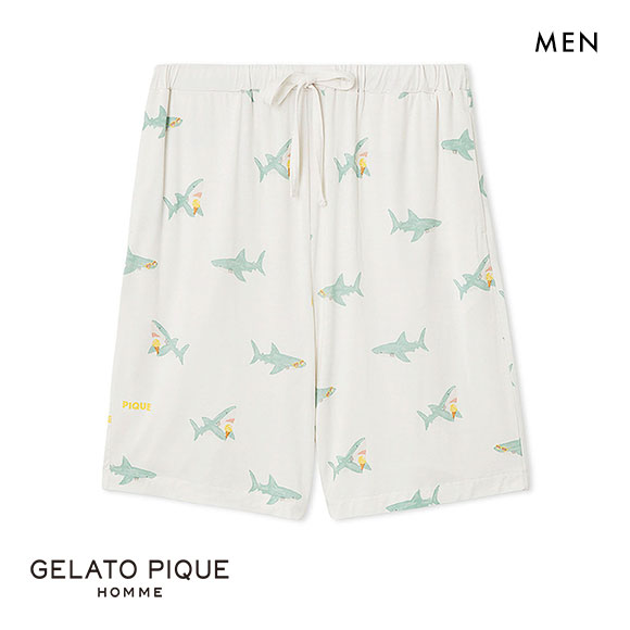 ジェラートピケ オム メンズ 接触冷感 SHARK柄ハーフパンツ ジェラピケ パジャマ ルームウェア gelato pique HOM