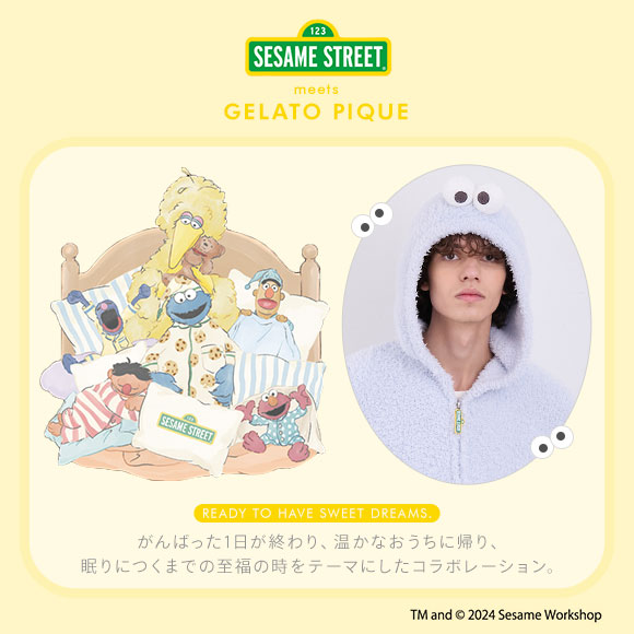 ジェラピケ　パジャマ　ワンピース　セサミストリート　エルモ　クッキーモンスター gelato pique(ジェラート ピケ)✕セサミストリート、コラボ