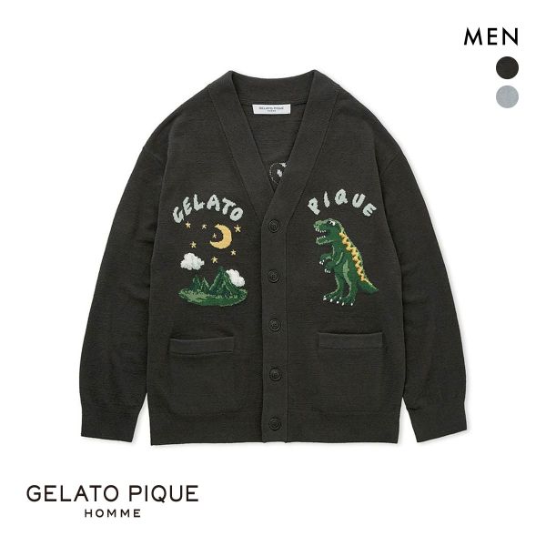 ジェラートピケ オム メンズ エアモコダイナソージャガードカーディガン ジェラピケ パジャマ ルームウェア gelato pique HOMME | gelato pique | 01