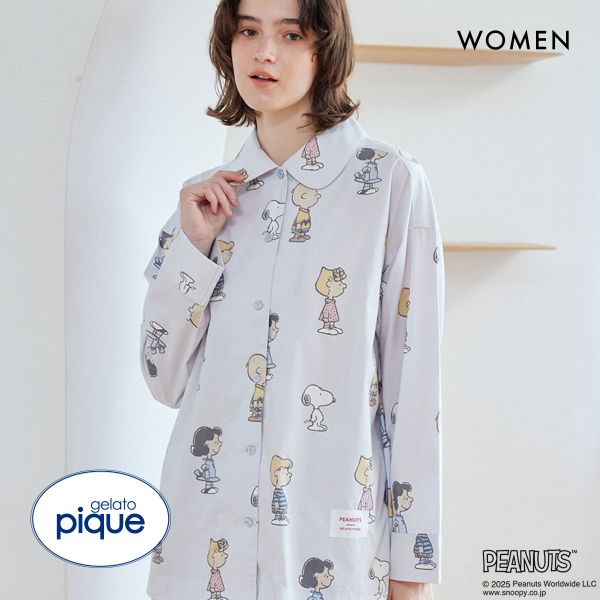 ジェラートピケ レディース ピーナッツ 総柄シャツ ジェラピケ パジャマ ルームウェア PEANUTS gelato pique | gelato pique | 01