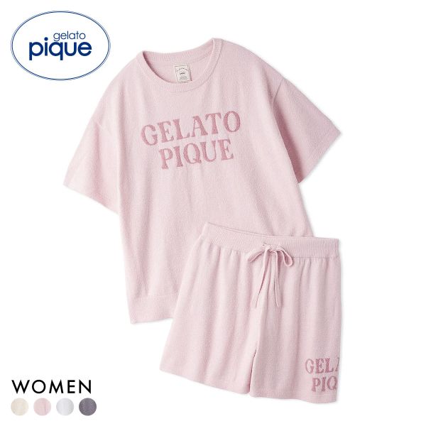 ジェラートピケ レディース スムーズィーロゴジャガードプルオーバー＆ショートパンツセット 上下セット ジェラピケ gelato piqueの画像