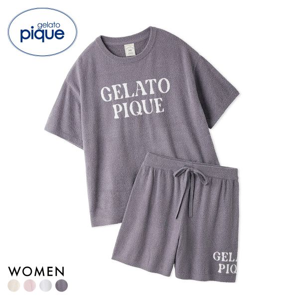 ジェラートピケ レディース スムーズィーロゴジャガードプルオーバー＆ショートパンツセット 上下セット ジェラピケ gelato piqueの画像