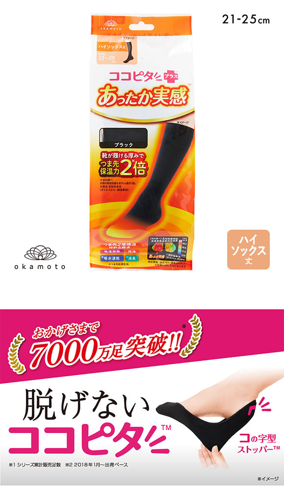ココピタ あったか実感 ハイソックス丈 靴下 つま先が厚い あったかソックス 冷え対策 つま先二重 吸湿発熱 保温 レディース 通勤 通学