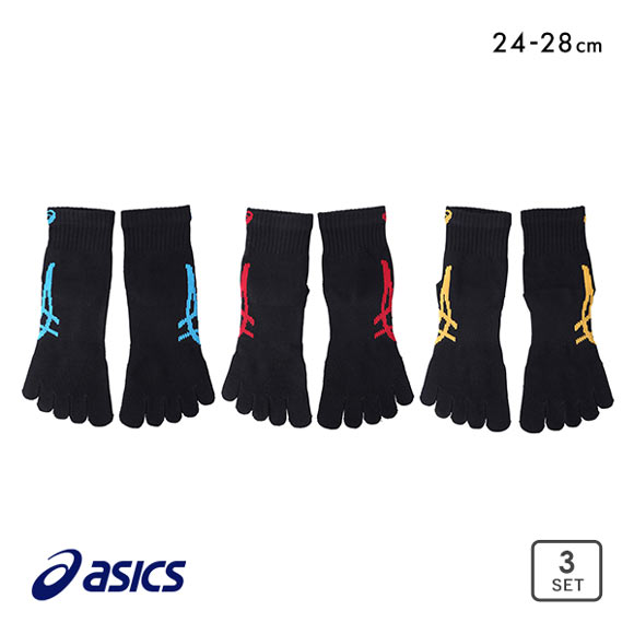 (アシックス)ASICS TOUGH HARD ソックス 靴下 5本指 ショート丈 メンズ 3足組 789291 24-26cm 26-28cm スポーツ 高耐久 サポート設計