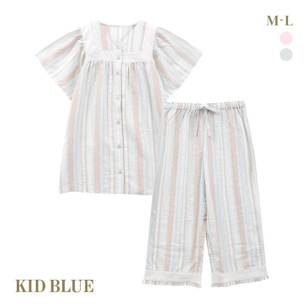 キッドブルー 25CRサッカーストライプ 半袖 ルームウェア ロングパンツ 上下セット パジャマ KID BLUE | KID BLUE | 02