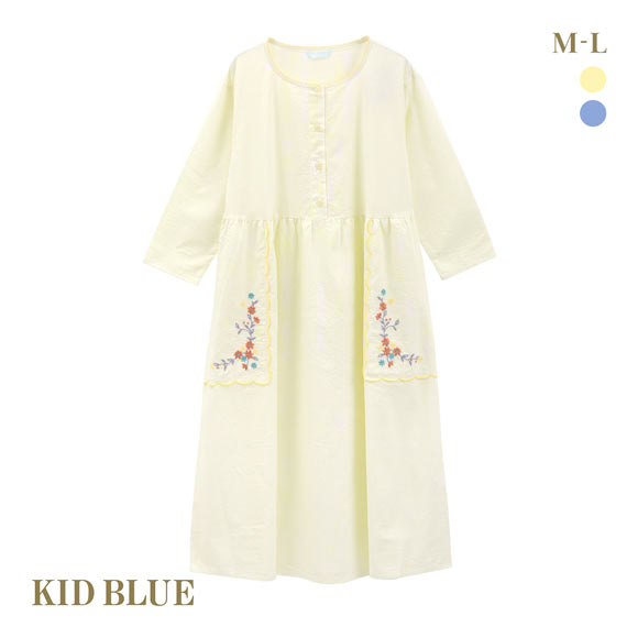 大人女性の KID BLUE ルーム ワンピース 25ストライプエンブ キッドブルー ルームウェア・パジャマ