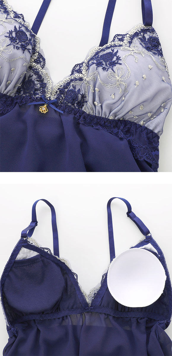 サンエイ ロココ調ローズリボン カップ付き スリップ＆ショーツ ランジェリー ベビードール キャミ 上下セット SANEI