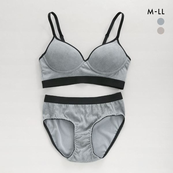 サンエイ リラックス＆ナチュラル デニム風リブ ノンワイヤー ブラセット M L LL ブラレット ブラジャー ショーツ セット 楽ちん SANEI | SHIROHATO | 01