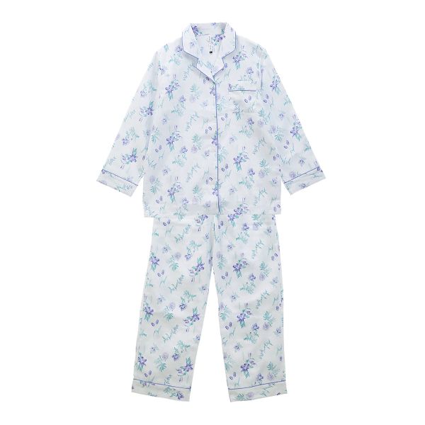 ルームウェア 日本製 ダブルガーゼ 綿100％ 花柄 シャツ衿パジャマ 優しい着心地 上下セット