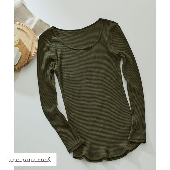 ウンナナクール 綿100％生地使用 リブ編みコットン 長袖 トップス インナー une nana cool