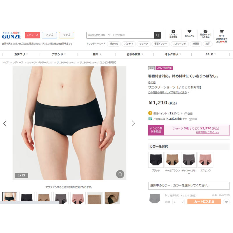 グンゼ GUNZE hadaka plus サニタリーショーツ 羽つきナプキン対応 単品 ゴムなし設計 カットオフ ヘム ひびかない  :69HV6070:SHIROHATO(白鳩) 通販 