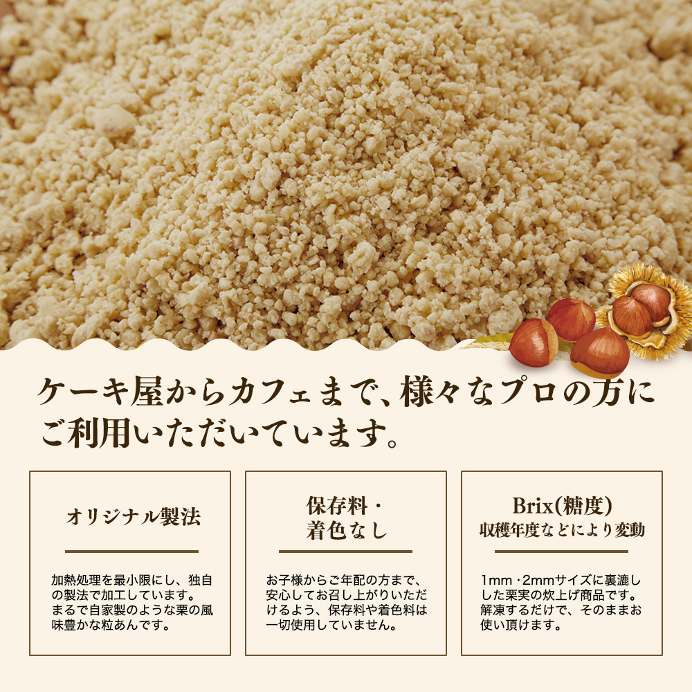 ケーキ屋からカフェまで様々なプロの方にご利用いただいています！オリジナル製法・保存料・着色料なし、糖度（季節により変動）