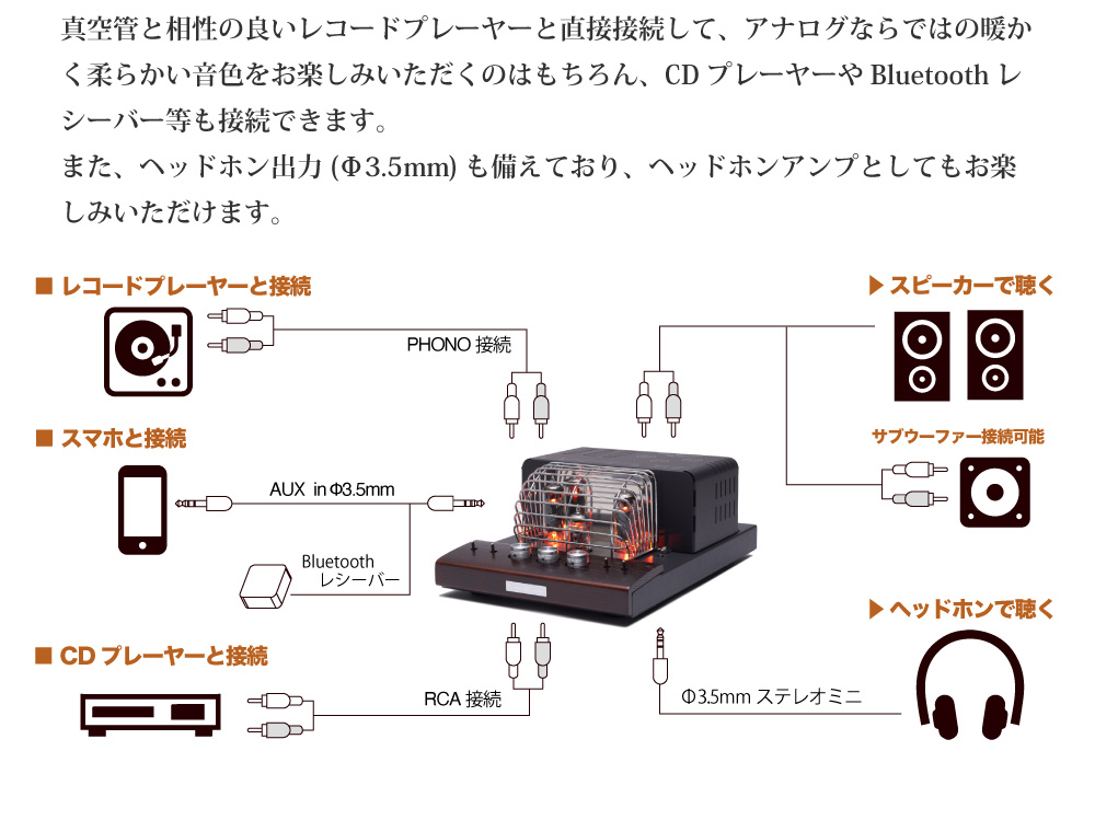 SWL-T20-SD 真空管 プリアンプ メインアンプ PHONO アナログ 