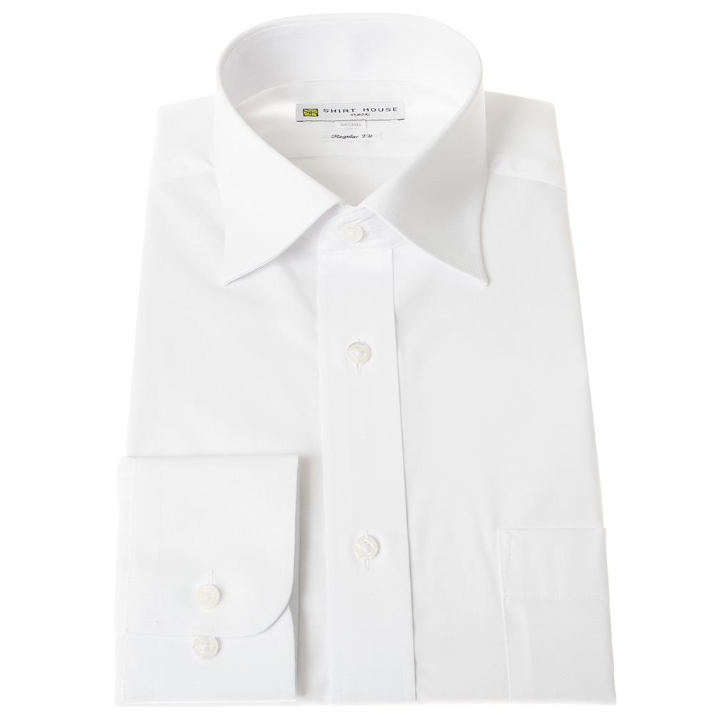 ワイシャツ メンズ定番ドレスシャツ レギュラーフィット 白無地 セミワイドカラー 形態安定 Yシャツ