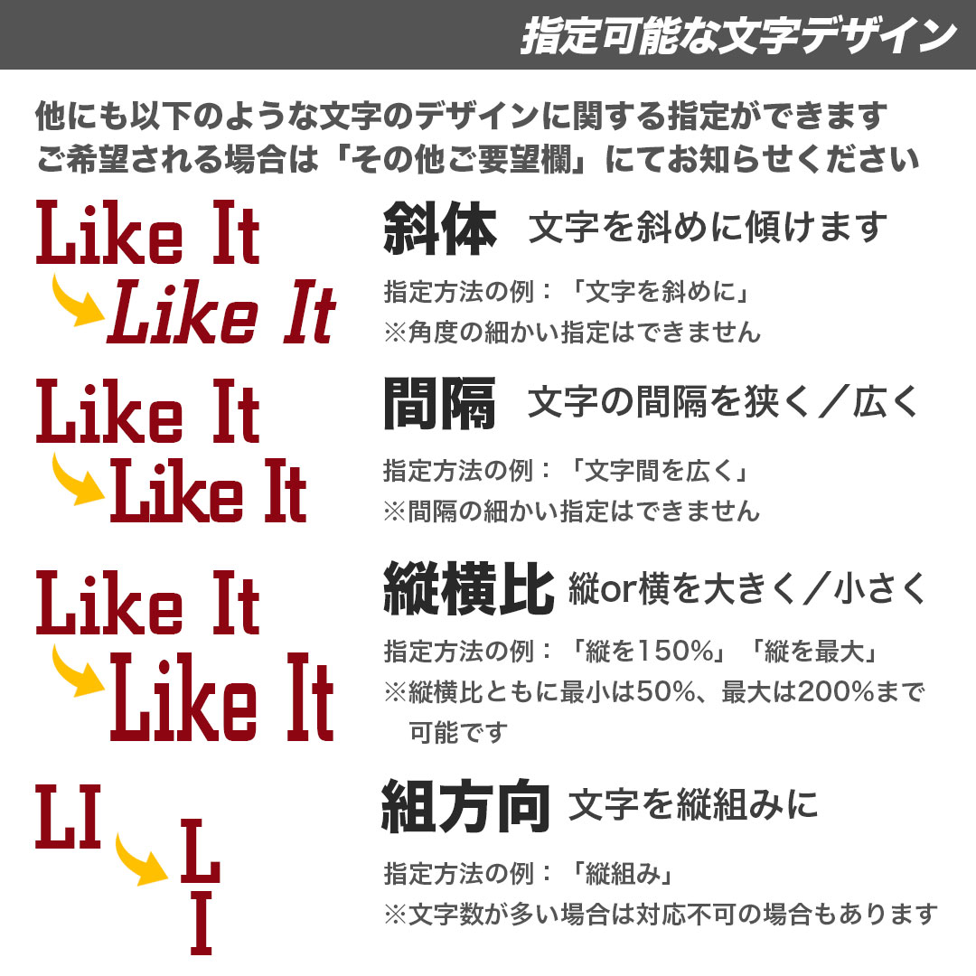 指定可能な文字デザイン