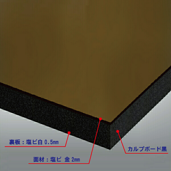 カルプボード黒20t 両面貼り合せ 面材 塩ビ 金1mm＋黒0.5mm 900X1800mm 屋内用 ●業務用 :KG100M555F 20:資材マーケット.COMヤフー店