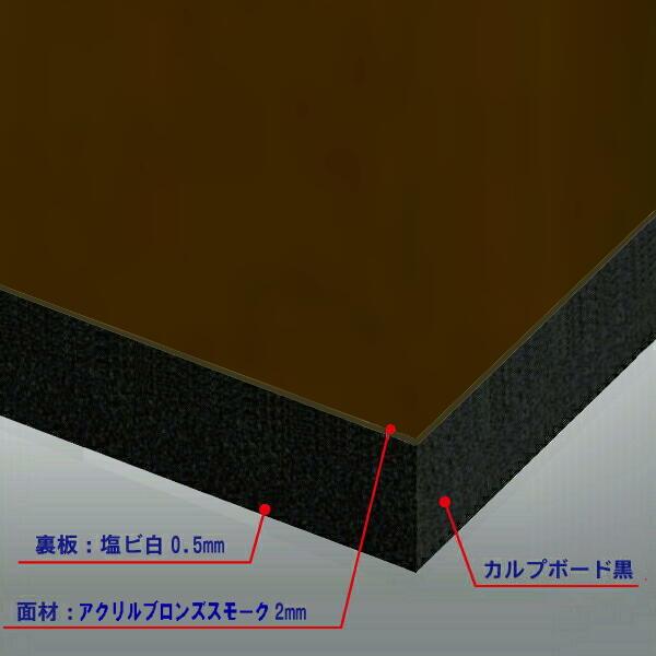 カルプボード黒30t 両面貼り合せ 面材 アクリルミラーブロンズスモーク2mm＋黒0.5mm　900X1800mm 屋内用  ●業務用