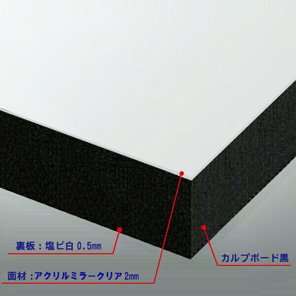 カルプボード黒40t 両面貼り合せ 面材 アクリルミラークリア2mm＋黒0.5