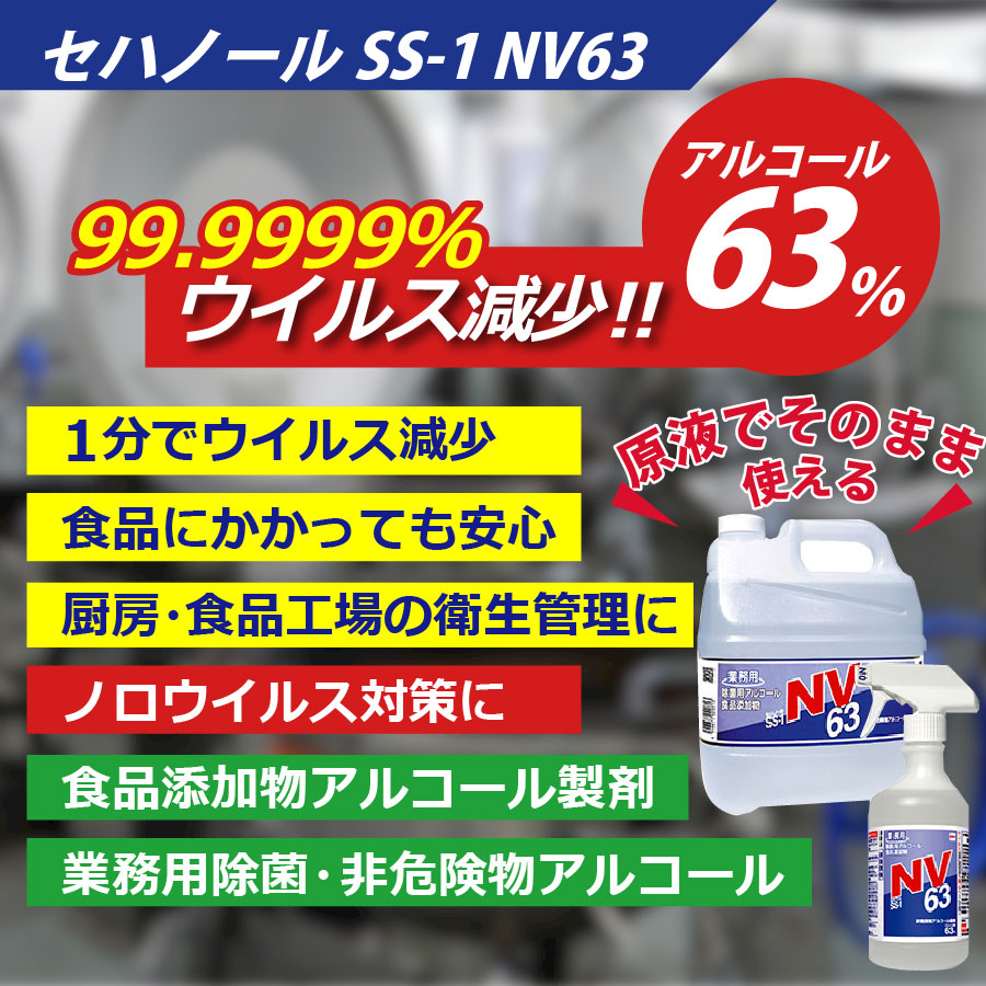 最強のアルコール製剤 セハノールSS-1 NV63 500ml トリガー付×20本 除菌用アルコール・食品添加物 セハー 食中毒対策 (BzT 0180118) 爆買_1