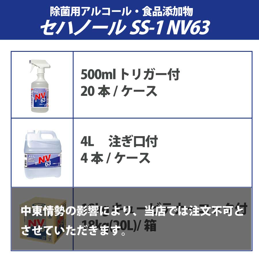 最強のアルコール製剤 セハノールSS-1 NV63 500ml トリガー付×20本 除菌用アルコール・食品添加物 セハー 食中毒対策 (BzT 0180118) 爆買_8