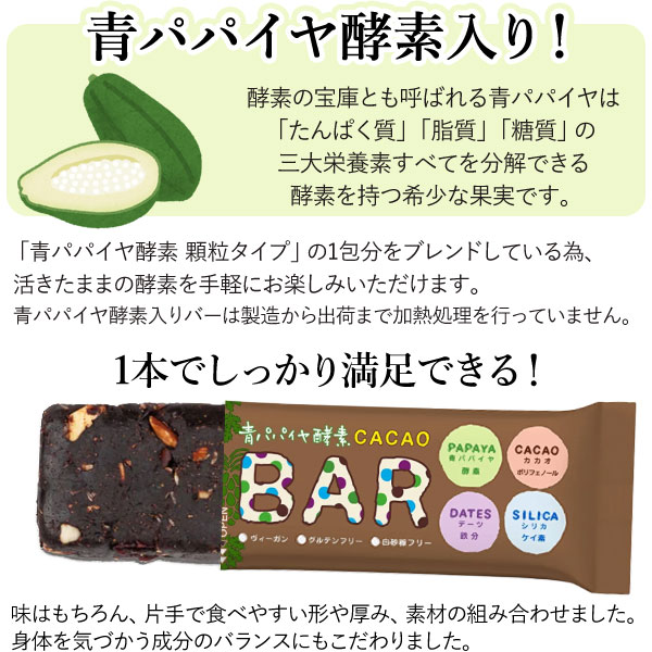 青パパイヤ酵素入りカカオバー（35g） 三旺インターナショナル : PURE