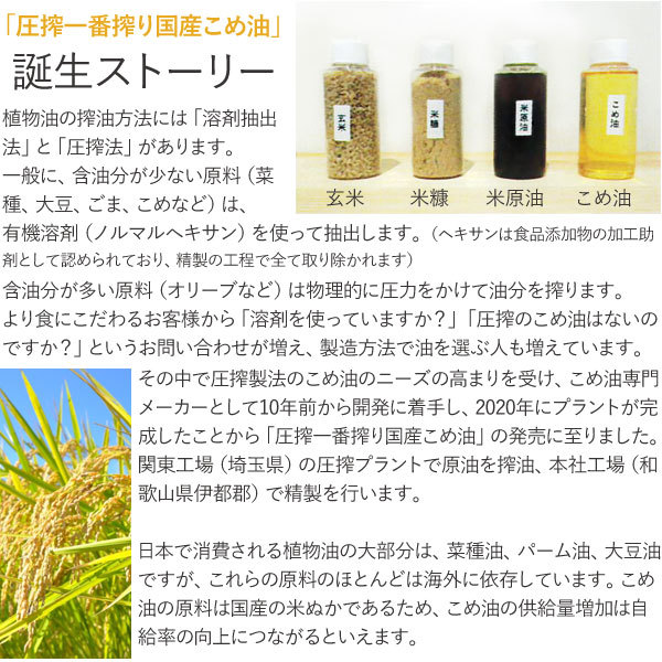 圧搾一番搾り国産こめ油 ペットボトル（300g） 築野食品工業｜shizenkan｜03